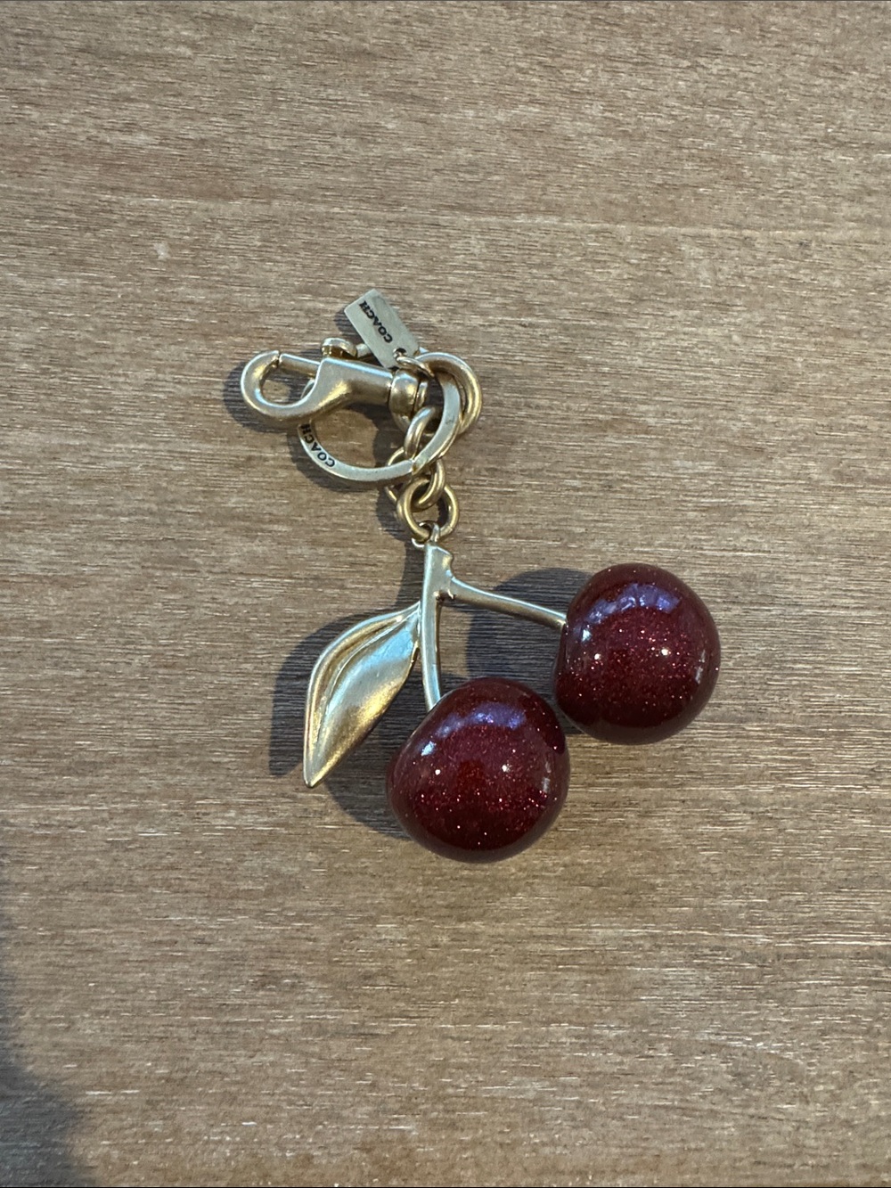 Coach Cherry Bag Charm/Keychain with Dark Red Enamel Cherries